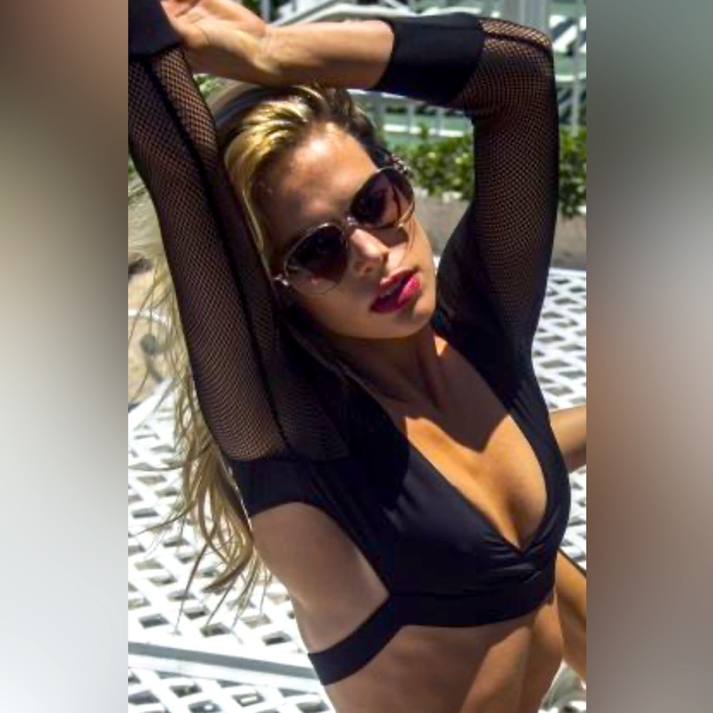 Long Sleeve Fishnet Swim Top